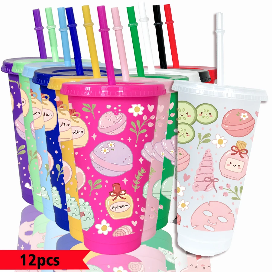 12pcs-pack-macaroon-flowers-cosmetic-patterns-26oz-colored-plastic-party-cold-cups-for-back-to-school-birthday-gifts