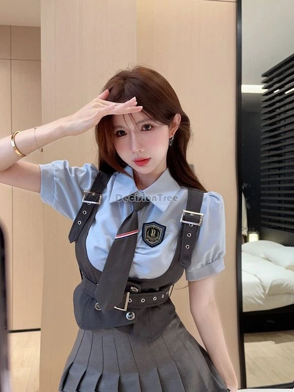 

2025 uniform style jk uniform set women summer puffed-sleeve shirt vest pleated skirt half skirt fashion daily 3 piece jk set