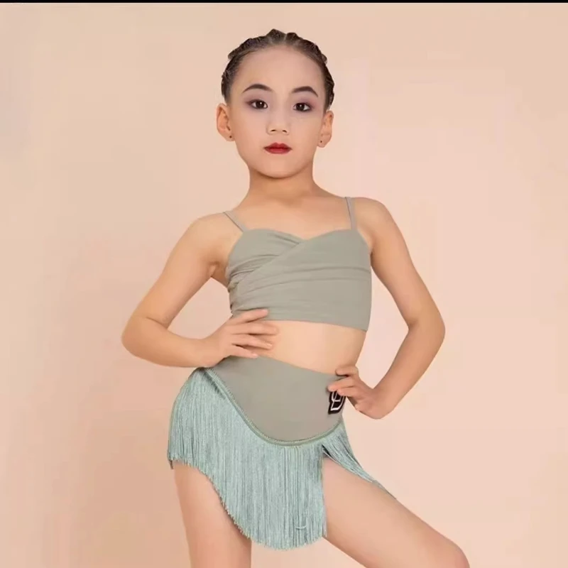 Kids Latin Dance Broekpak Kostuums Ballroom Plus Size Fringe Kwastje Jurk Broek Meisjes Salsa Samba Kinderen Podiumoutfits Kostuum
