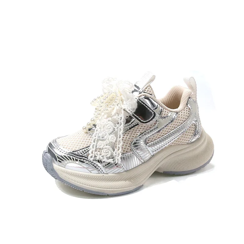 

КроссовкиFashion Women Sneaker Autumn LacePearl Girl Shoe Bow Tennis Female Medium Large Kid Shoe Allmatch Sneaker Designer Shoe