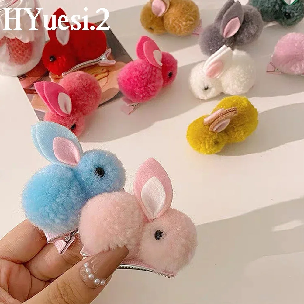 Pinzas para el pelo de conejo de felpa 3D, Mini lazos para el pelo de Orejas de conejo de peluche dulce, soporte de cola de caballo de Animal,