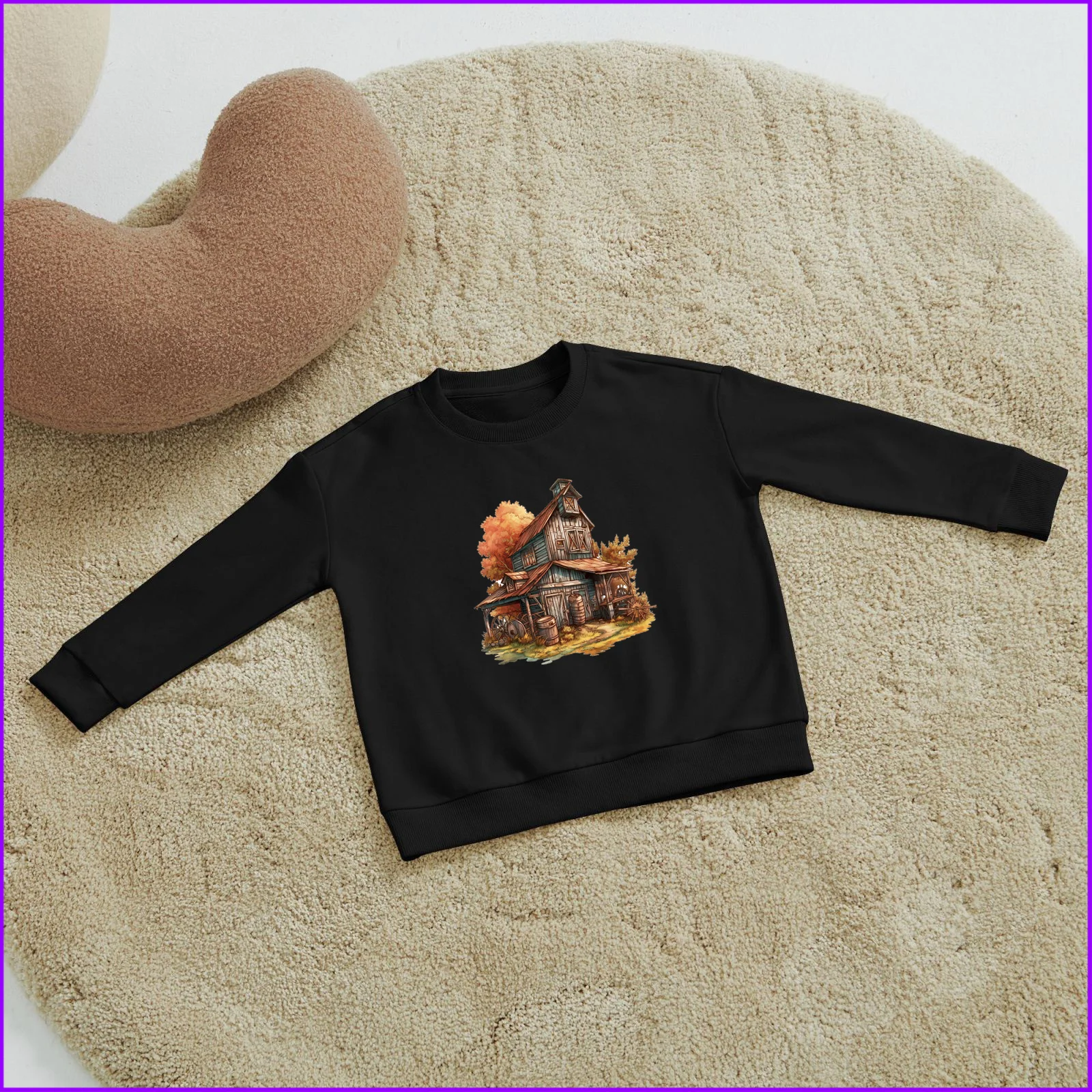 Old Wooden House On The Field Vector Sja1915 Kids Boys Girls Hoodies Sweatshirts Outerwear Sweaters Winter Teenagers Tweens Pink