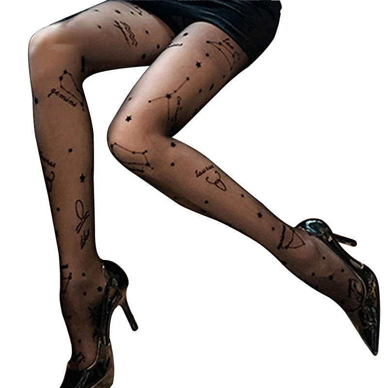 Star Print Black Women Tights Mesh Sexy Transparent Pantyhose Female Summer Stretch Nylon Hosiery Stockings Nightclub Hosiery