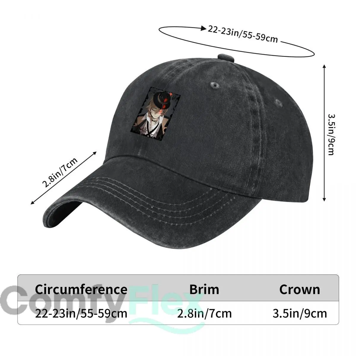 Bungo Stray Dogs Anime Themed Design Casual Washed Baseball Cap Distressed Denim Hat Classic Outdoor Run for Men & Women