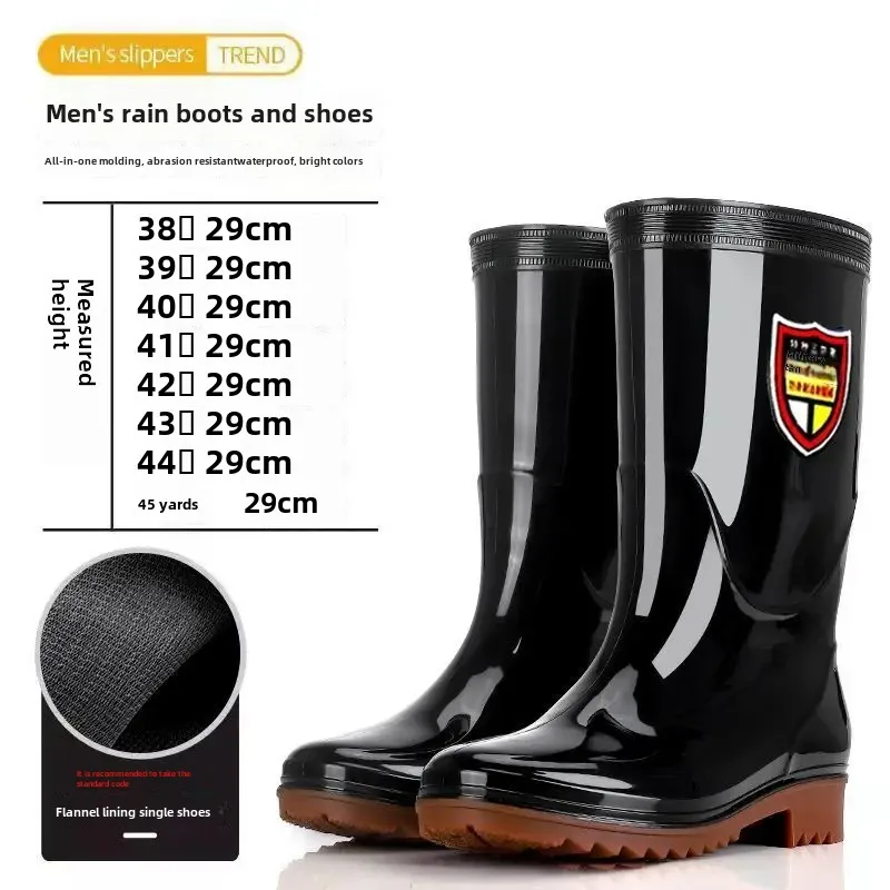 Men's Women's Warm Thickened Rain Boots Anti-slip Wear-resistant Tendon Sole High Top Shoes For Work Driving