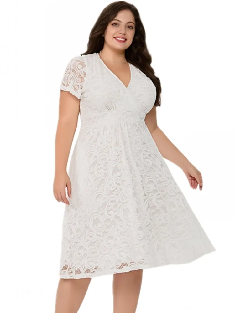 

Платья больших размеров XL-5XL, кружевные платья, женские халаты, весна-лето, свободный крой, повседневный стиль, 3XL, большие размеры, для офиса, оверсайз