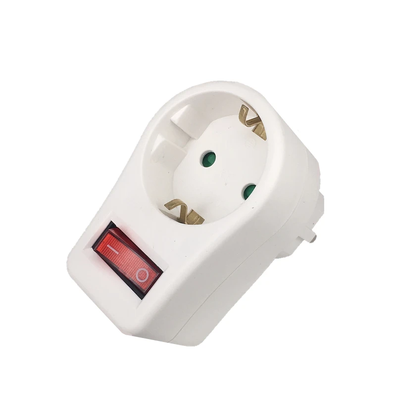 European Type Conversion Plug With Switch Neon Indicator 16A Travel Plugs 1 TO 1 Way EU Standard Power Adapter Socket