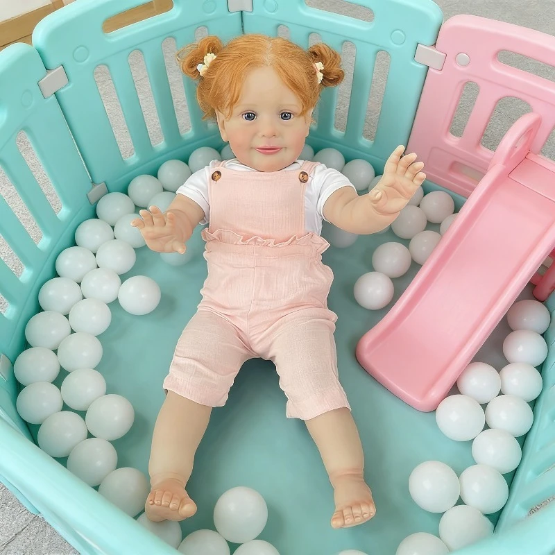 26 inch (66 cm) levensechte meisjespop met zacht stoffen lichaam, reborn peutermeisje met handgeworteld rood haar