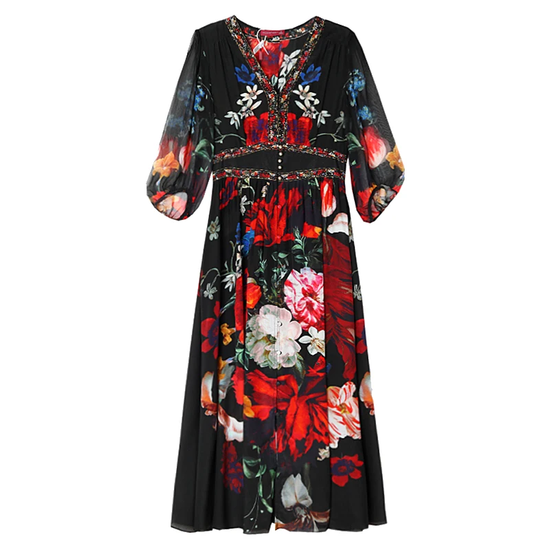 2026 Summer Luxury Silk Diamonds Maxi Dress Women's Vintage Print Elegant  Evening Prom Dress Spring Holiday Boho Hepburn Vestido - AliExpress  200000345