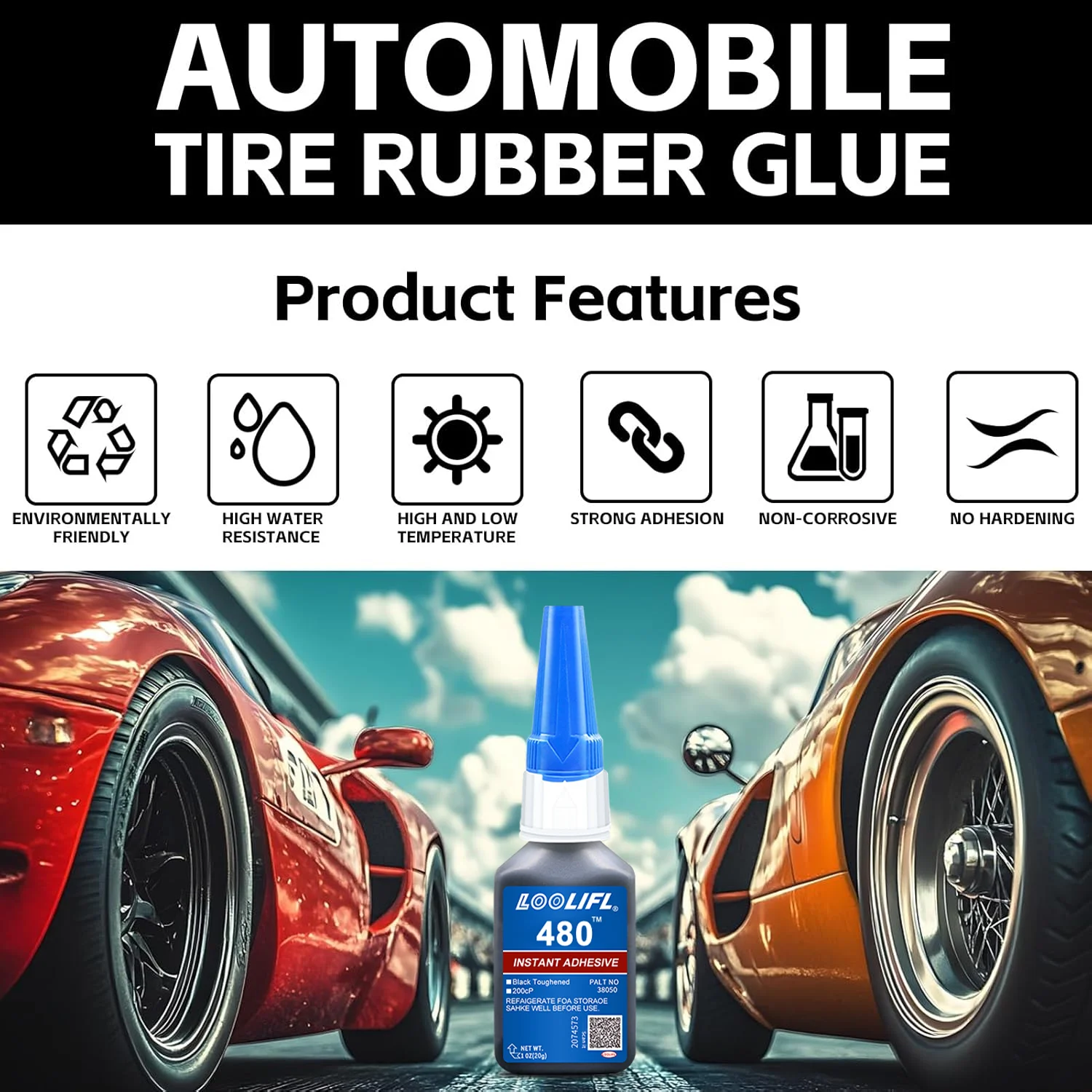 480 Black Rubber Adhesive Super Strong Glue That Bonds in 10 Seconds, Used for Tire Repair, Repair of Black Objects, and 