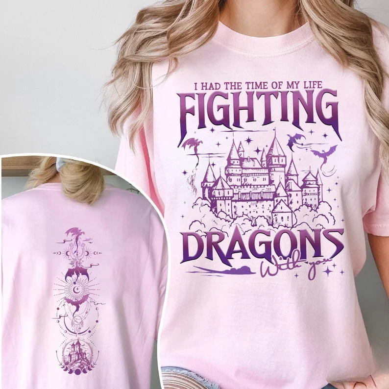 Camisa feminina com estampa de dragão fantasia, eu tenho o tempo da minha vida para lutar contra dragões com você Tees digitais, algodão Y2K Tops, roupas casuais