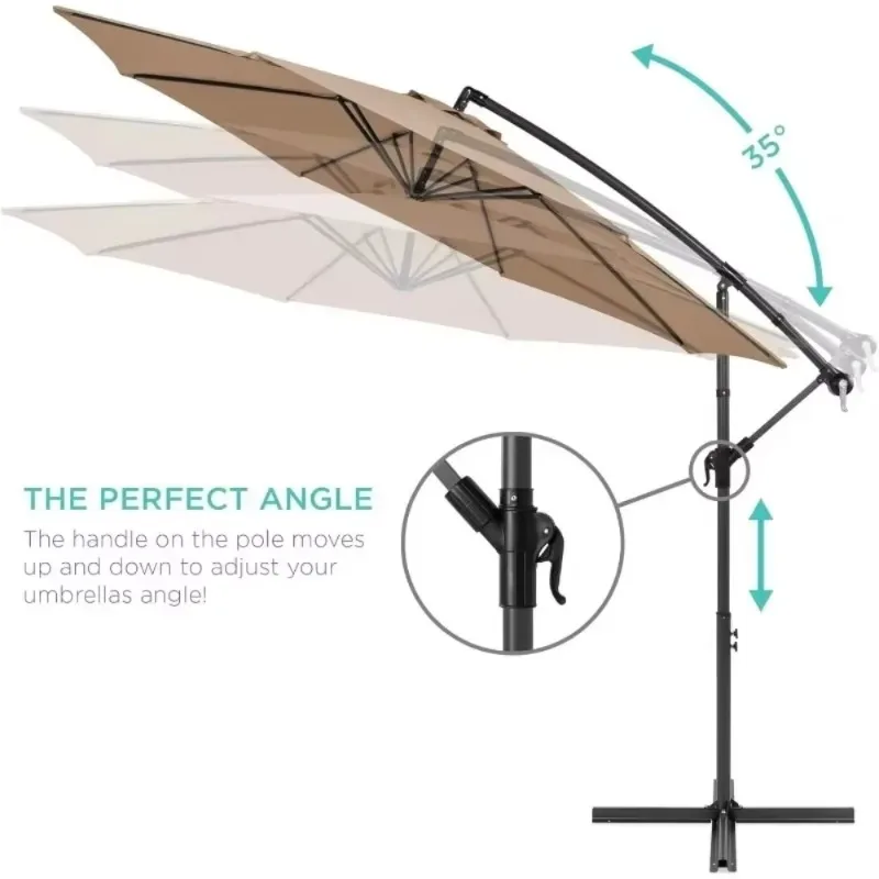 

10FT Offset Hanging Market Patio Umbrella w/Easy Tilt Adjustment, Polyester Shade, 8Ribs for Backyard, Poolside, Lawn and Garden