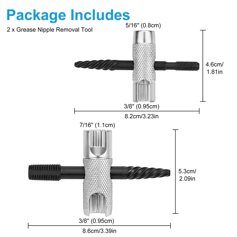 

2PCS 4-in-1 Grease Fitting Installation Tool For Hexagonal 3/8" 5/16" 7/16" Grease Zerk Fitting Tool For Install & Remove