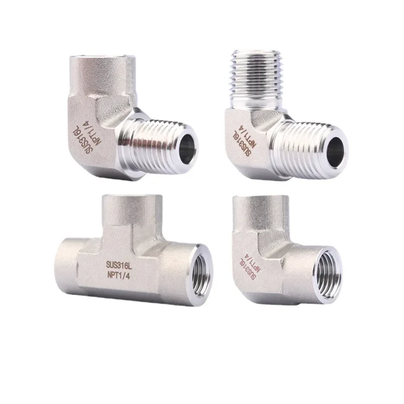 

Forged High Pressure 1/8" 1/4" 3/8" 1/2" NPT Female Male Elbow Tee 3 Ways 316L Stainless Steel Pipe Fitting Block Connector