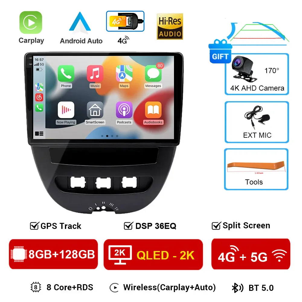 Android 16 2 Din Auto Multimedia Speler Voor Peugeot 107 Toyota Aygo Citroen C1 2005-2014 Head Unit Stereo GPS navigatie BT WIFI