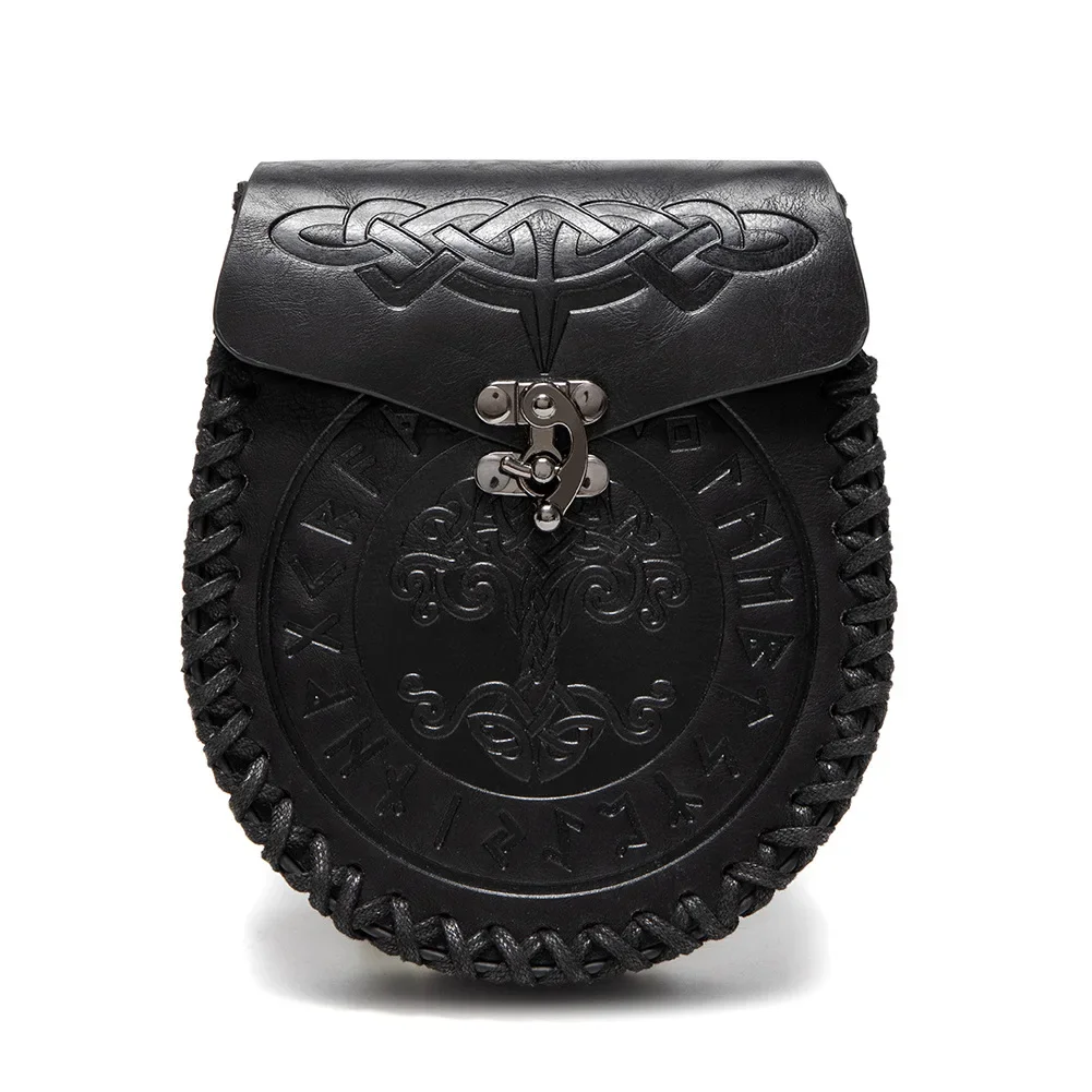 Bolso con cinturón vikingo Medieval Vintage para hombre, bolsa para dinero, Helloween, caballero vikingo, bolso de cuero con cordón, monedero