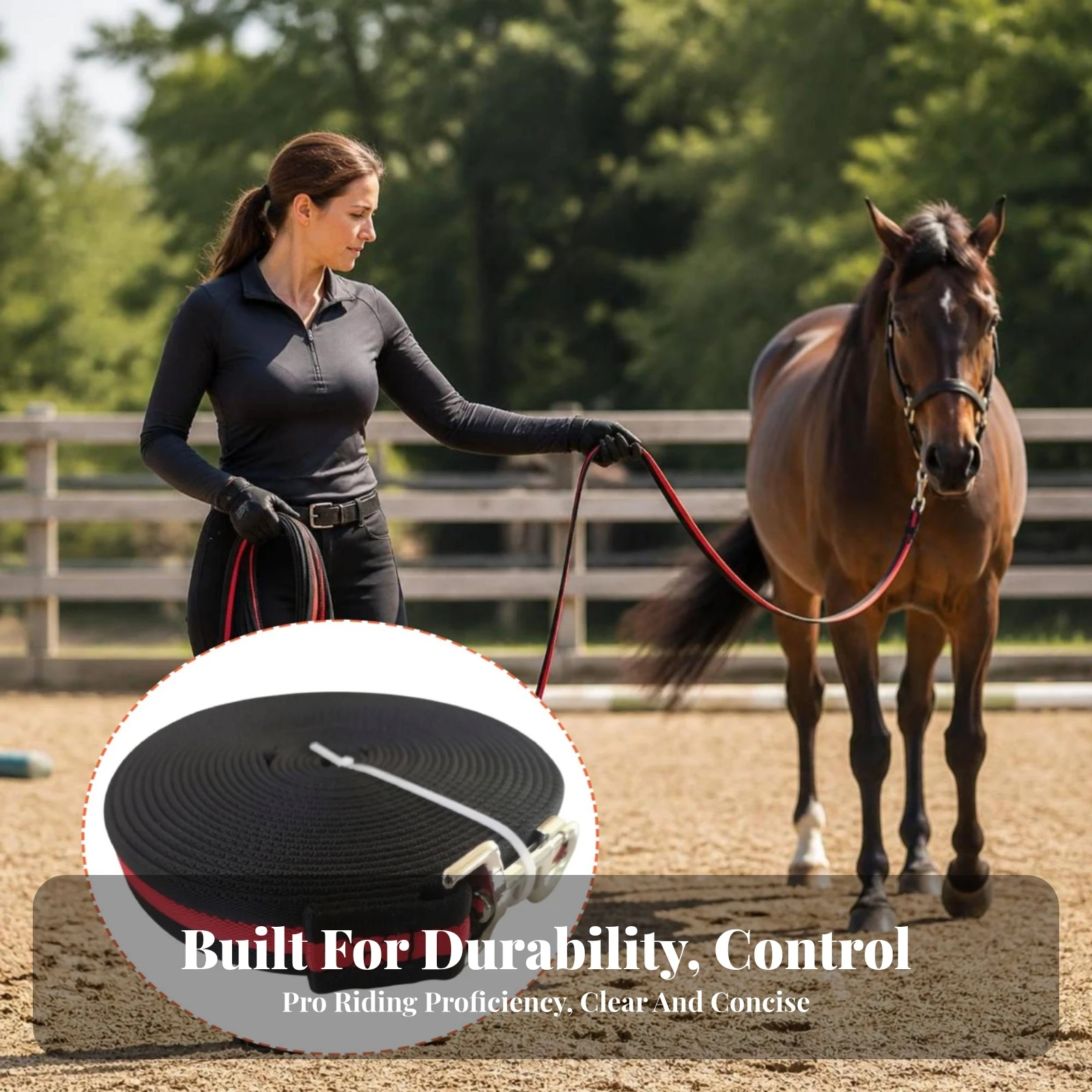 Lead Rope with Snap Hook Long-Lasting Flat Strap Lead Polyester Training Rope Sturdy Tack Reliable for Horses, Ground Work