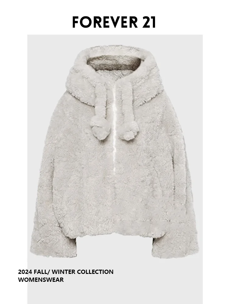 

Faionable ort Hooded Fur Jaet Loose Women's Casual Top Autumn Winter New Sle Forever 2 All-Match Outerwear