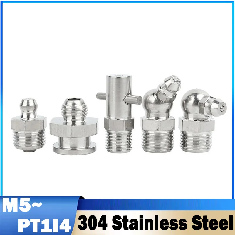 1Pcs 304 Stainless Steel Grease Nipple Metric UNF NPT PT Male Thread Straight Elbow Type Oil Zerk Fitting for Grease Gun