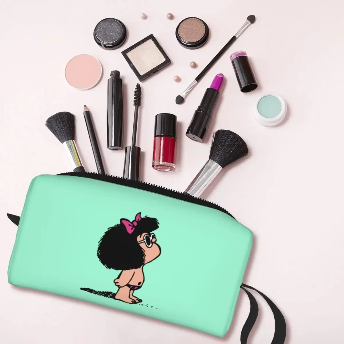 Mafalda With Swimsuit Large Makeup Bag Waterproof Pouch Travel Cosmetic Bags Kawaii Cartoon Portable Toiletry Bag for Unisex