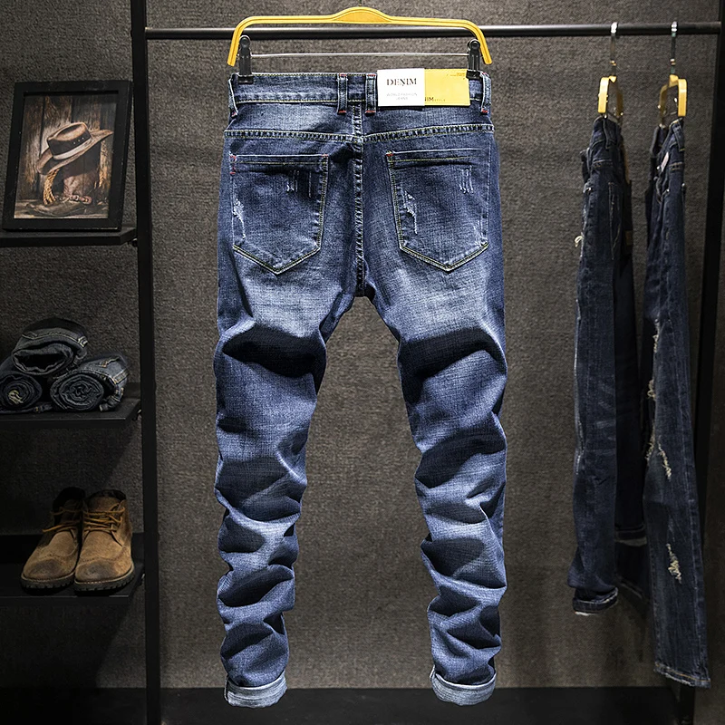 2025 verão estilo coreano masculino estiramento azul jeans simples moda elasticidade calças finas em linha reta calças casuais masculinas