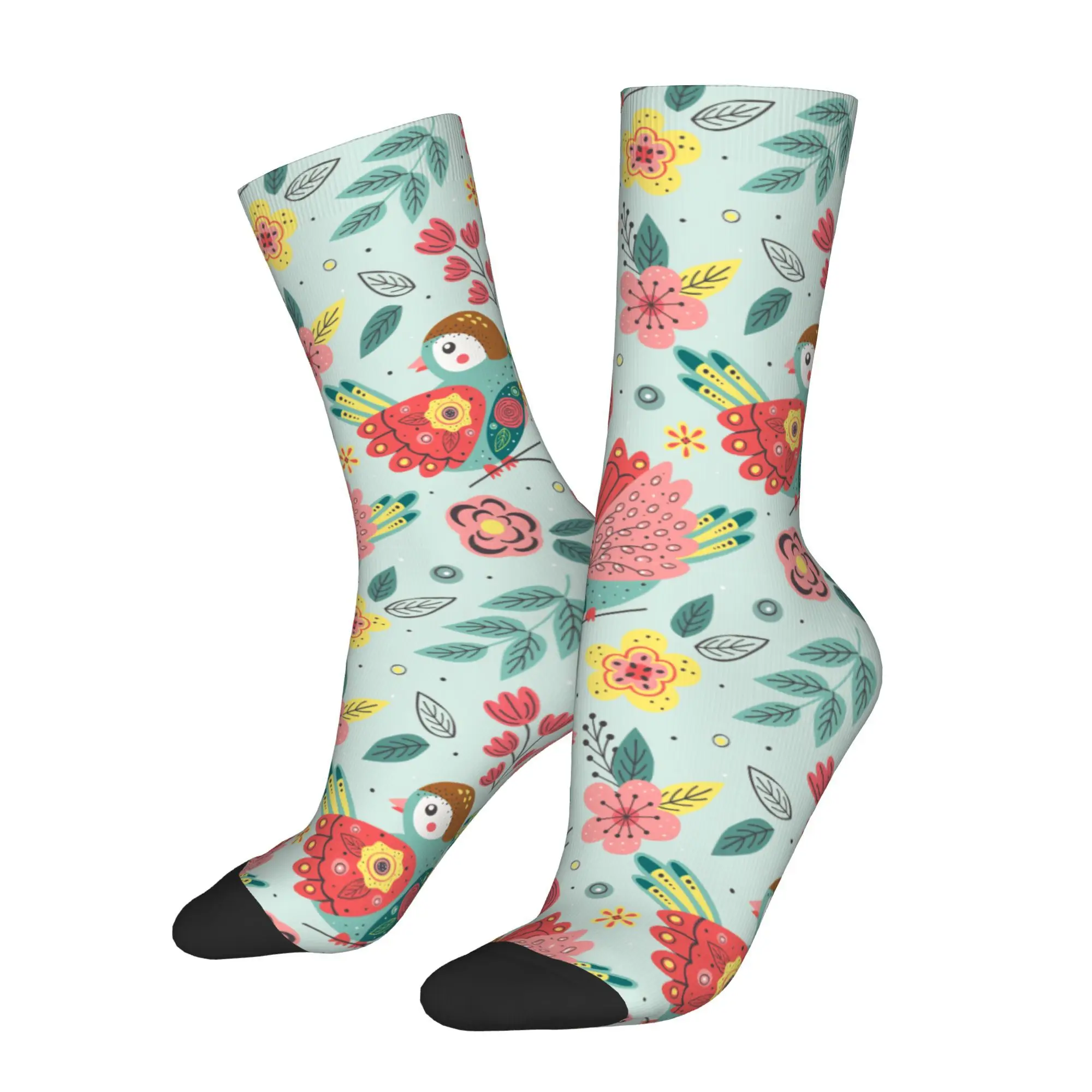 1pc Beautiful Spring Bird  Printed Men's Socks Novelty Hip Hop Harajuku Pattern Crew Sock Casual Gift
