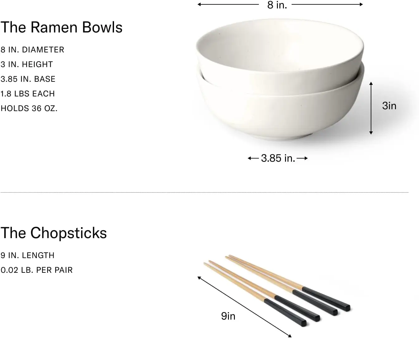 Ramen Set - Includes 2 Ramen Bowls and 2 Pairs of Chopsticks - Durable, Dishwasher Safe Stoneware Ceramic Bowls and Bamboo Chops