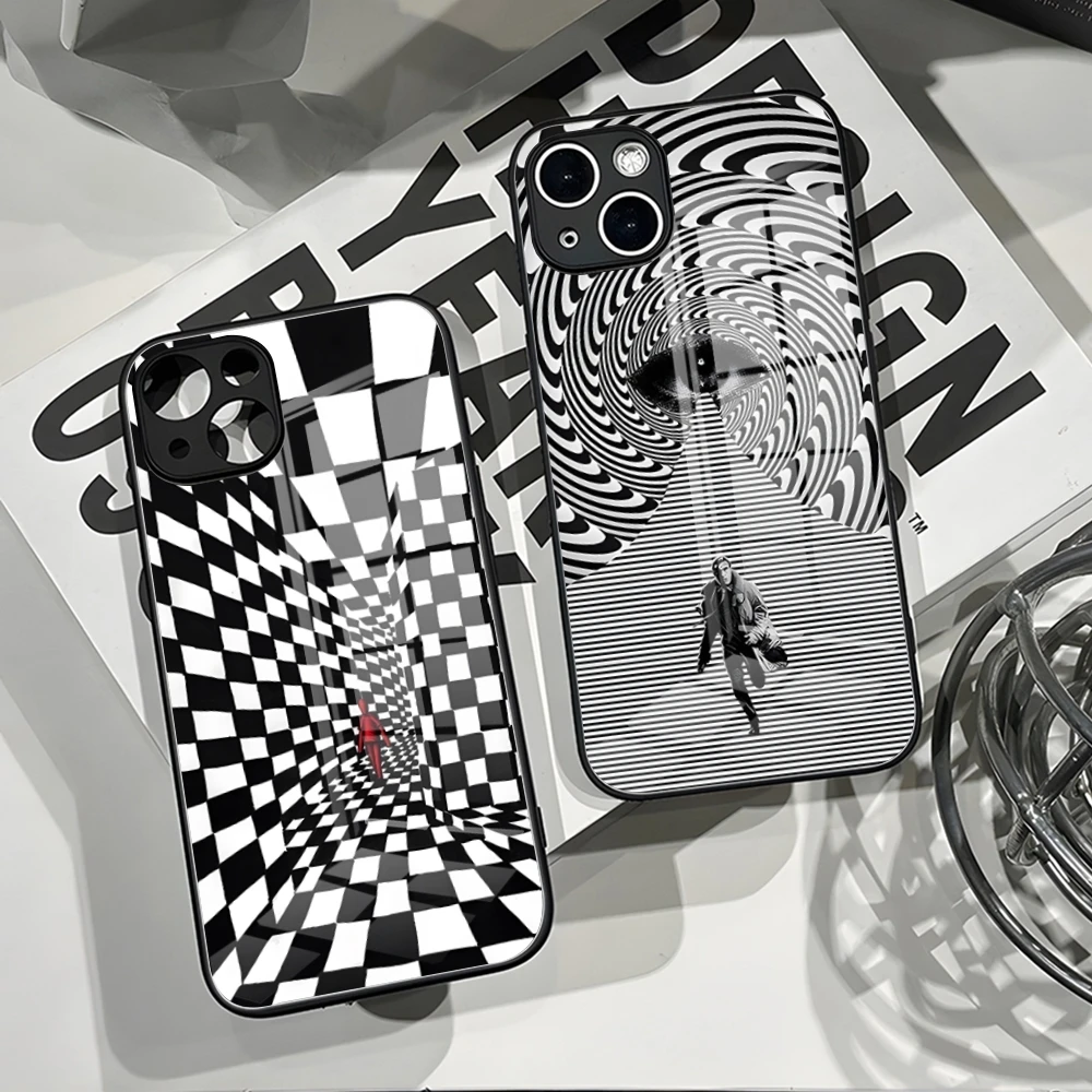 Checkerboard Chess illusion Phone Case for iPhone 14 Pro Max 15 Pro 12 11 13 Mini X XR XS 8 7 Plus SE Tempered Glass Back Cover