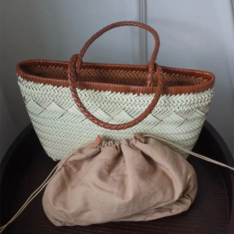 Vintage Hobos bag Manual Woven Genuine Leather Hand Bags Weave Tote Top Quality Women Basket Shopping Bags Hollow Beach