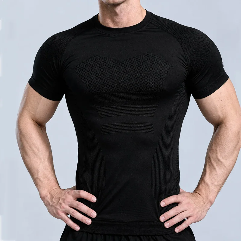 Summer T Shirt Men Compression Gyms Fitness Tshirt Slim Fit Elastic Skinny Tops Tee Short Sleeve T-Shirt Casual Tops Men Jersey image 3