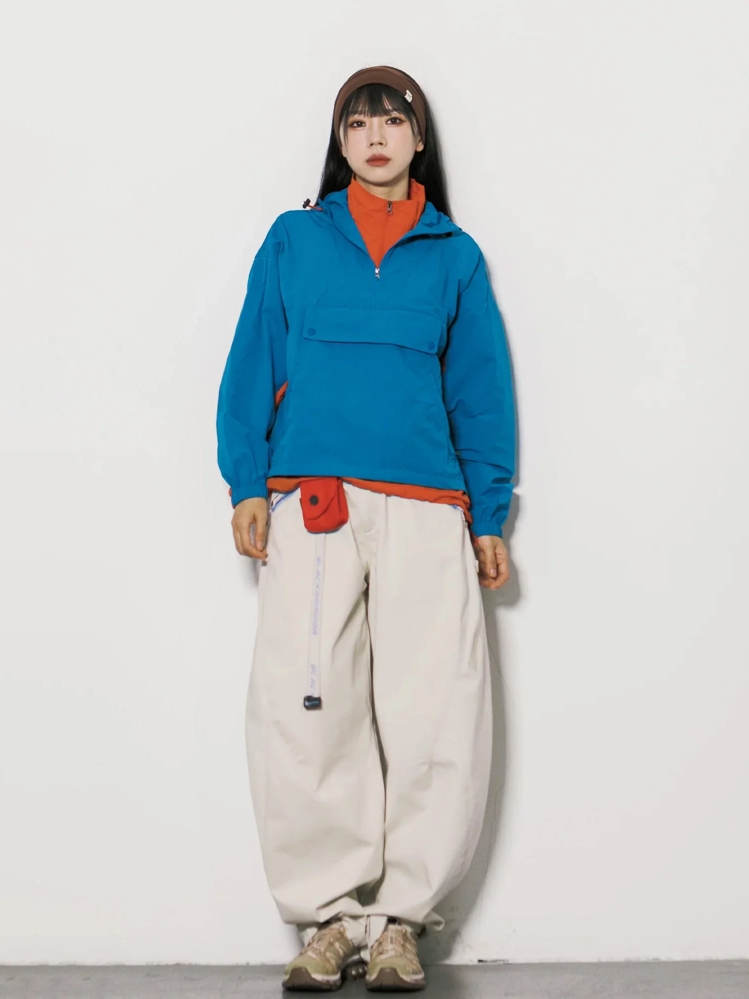 Women's Outdoor Loose Fit Windproof Jacket with Multiple Pockets And Double Zipper Color Block Casual Fashion Nylon Coat