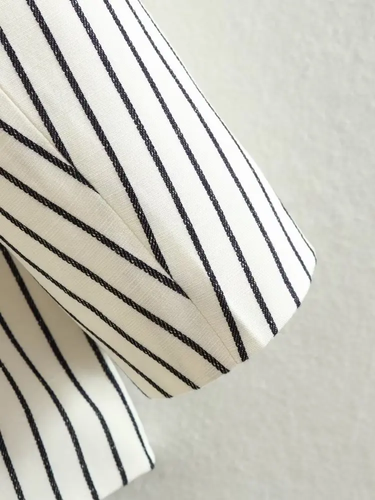 Withered British Ladies Vintage Boyfriend Stripe Blazer Women Fashion Casual Jacket