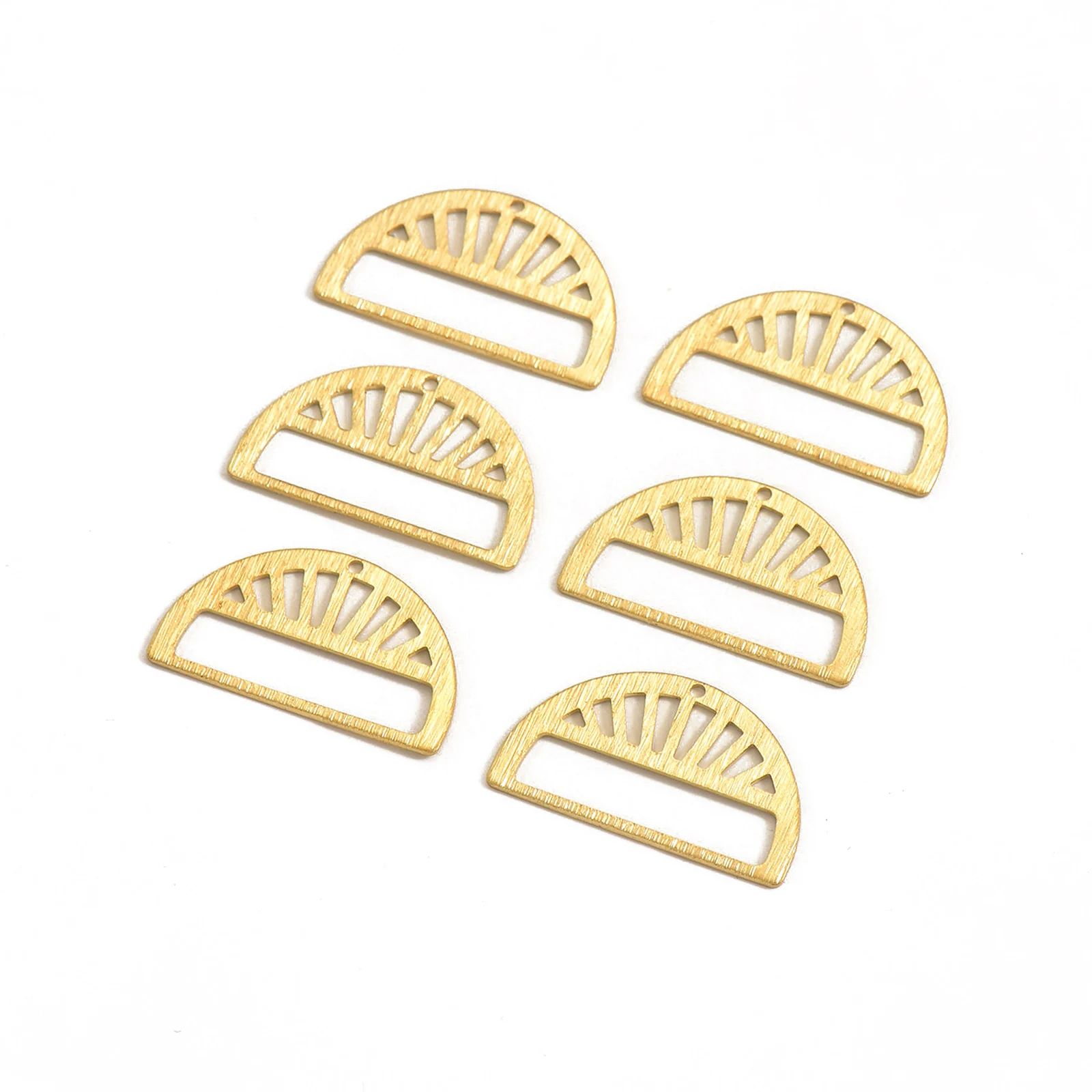 10 pieces of brass brushed texture semi-circular crescent pendant hollow earring accessories DIY jewelry making metal plate
