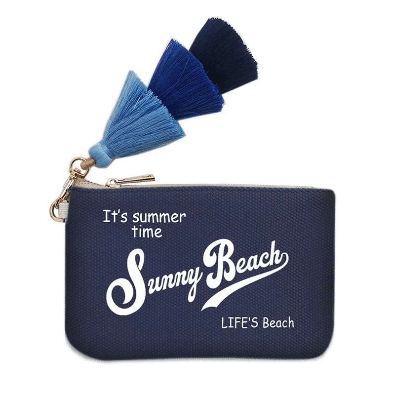 Monedero de letras personalizable para mujer, bolso de mano de lona de algodón con diseño de borla, personalidad de ocio, regalos de oficina, Cartera de playa, bolso de iphone