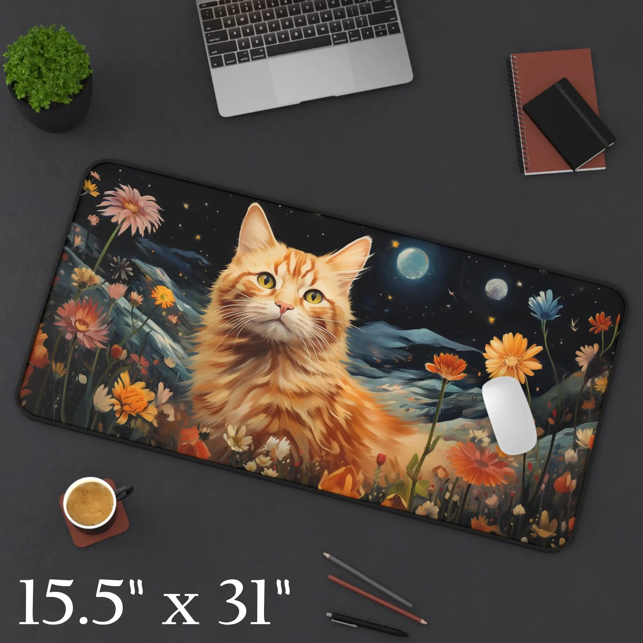 

Orange Gaming Desk Mats, Turmeric Gaming Mouse Pad, Printed Cat and Mousepad, Office Desk Mat, Cat Lovers Desktop Decoration