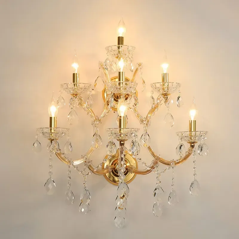 European-style Iron Frame Fabric Shade Glass Wall Lamp for Living Room Corridor Aisle Decoration Wall Lamp Bedroom