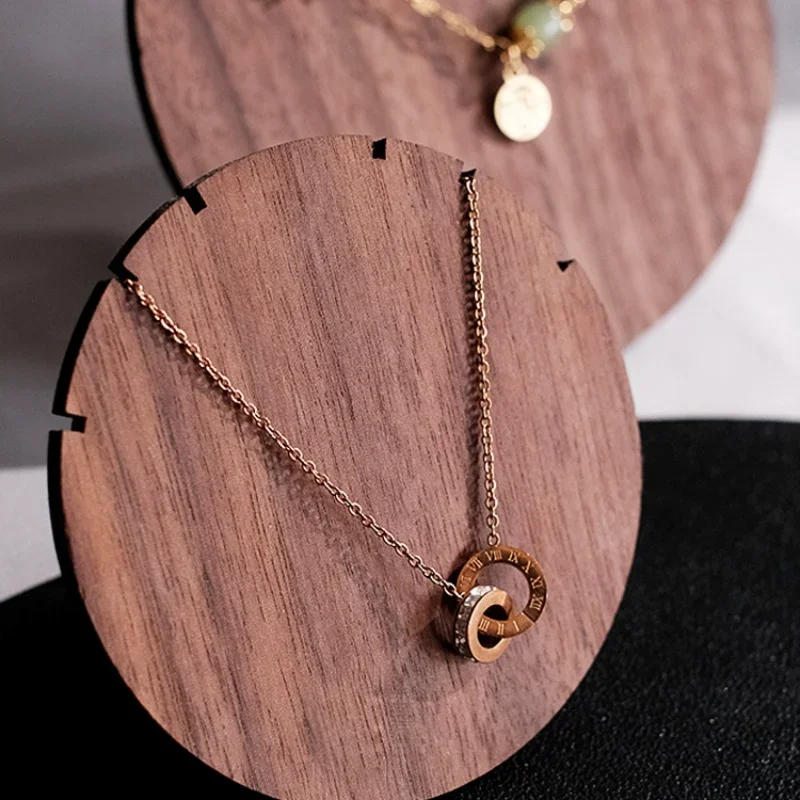Jewelry Display Rack Walnut Veneer Vintage Multi-round Earring Rack Necklace Plate Jewelry Display Shooting Props