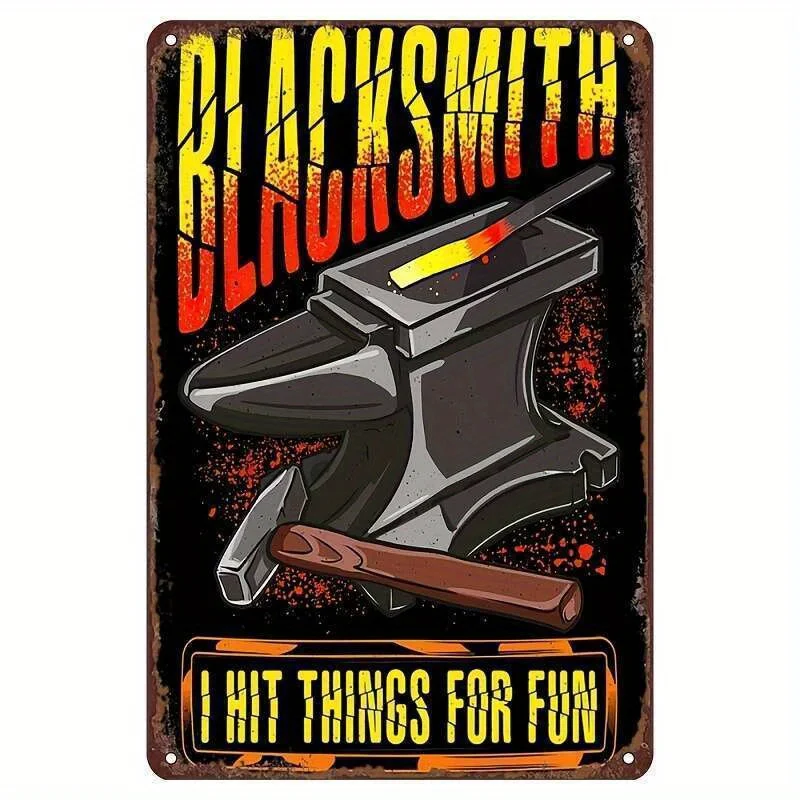 

Blacksmith Theme Metal Tin Sign 8x12 - "I Hit Things for Fun" Vintage Decor for Home, Garage, Bar, Cafe, Kitchen