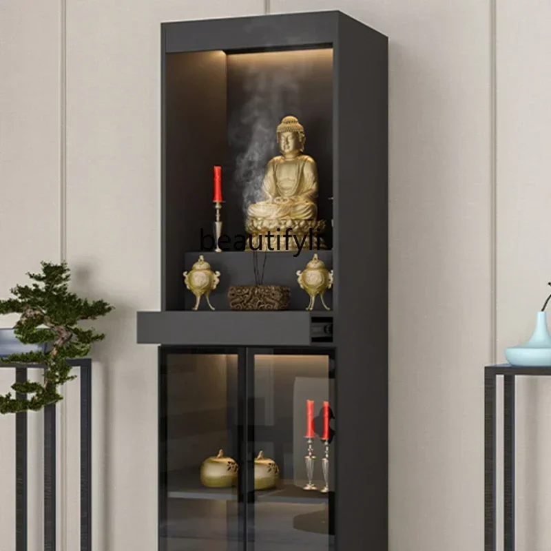 L CXH Home Modern Style Double Door Clothes Closet Buddha Cabinet Altar Bodhisattva Worship Table