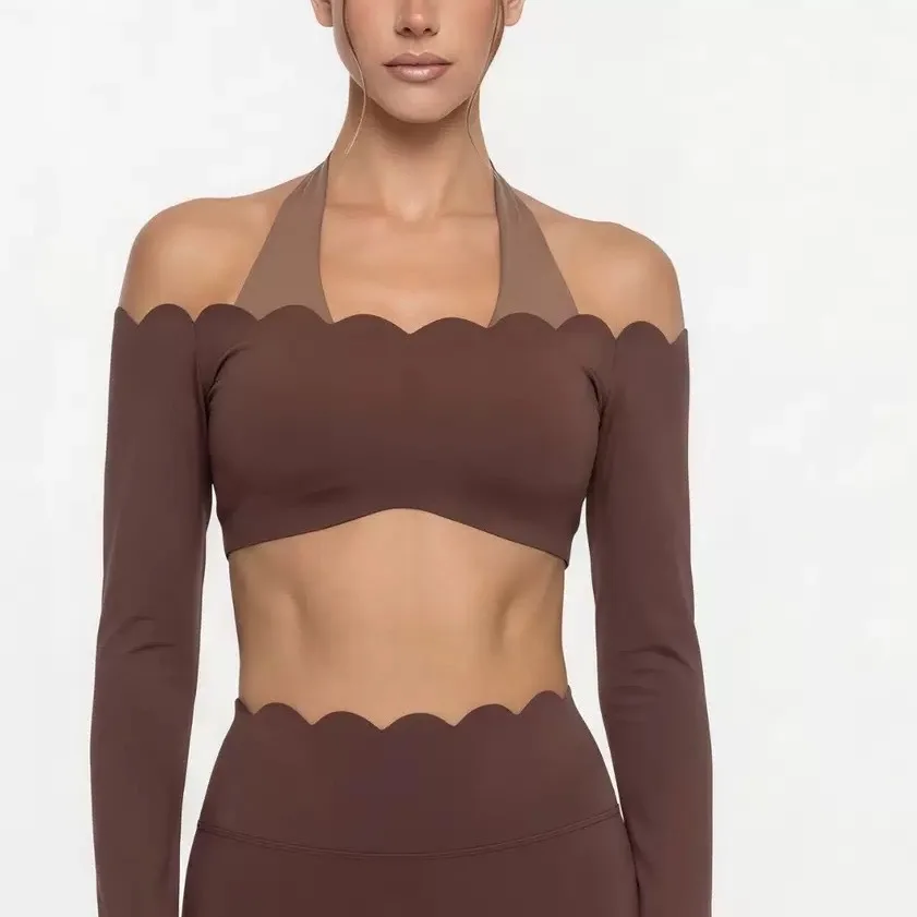 Lace Trim Short Long Sleeve Yoga Top Fake Two-Piece Sportswear Tight Breathable Pilates Fitness Workout Leggings For Women