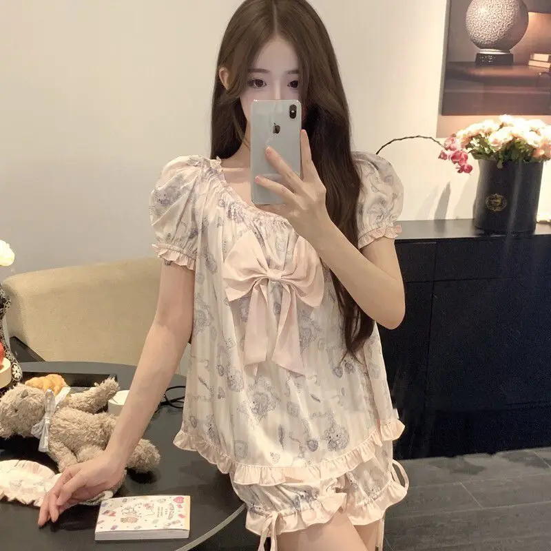 

Sanrio Hello Kitty Sexy Pajamas for Women Summer Pijama Shorts Short Sleeve Sleepwear Cute Cartoon Nightgown Seductive Home Suit