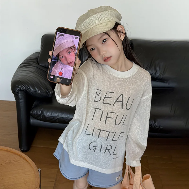 Girls Korean-style Gentle and Energetic Girl's Shirt Loose Letter T-shirt Sunscreen Shirt Top 2026 Summer New