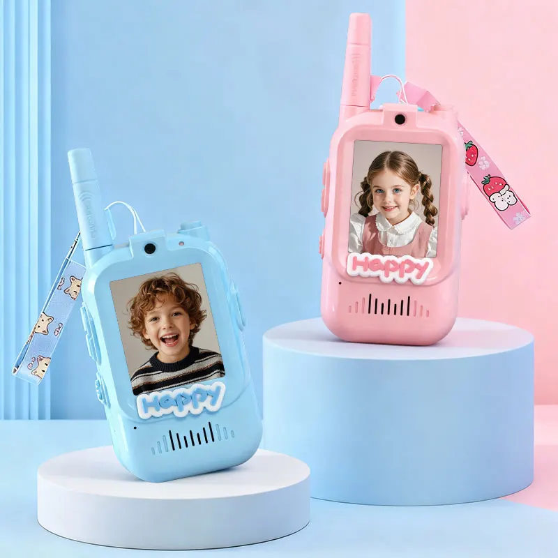 Walkie talkies de vídeo para crianças, 2 pacotes, recarregável, tela de alta definição de 2 polegadas, trocador de voz para crianças, gadgets, tecnologia, presente