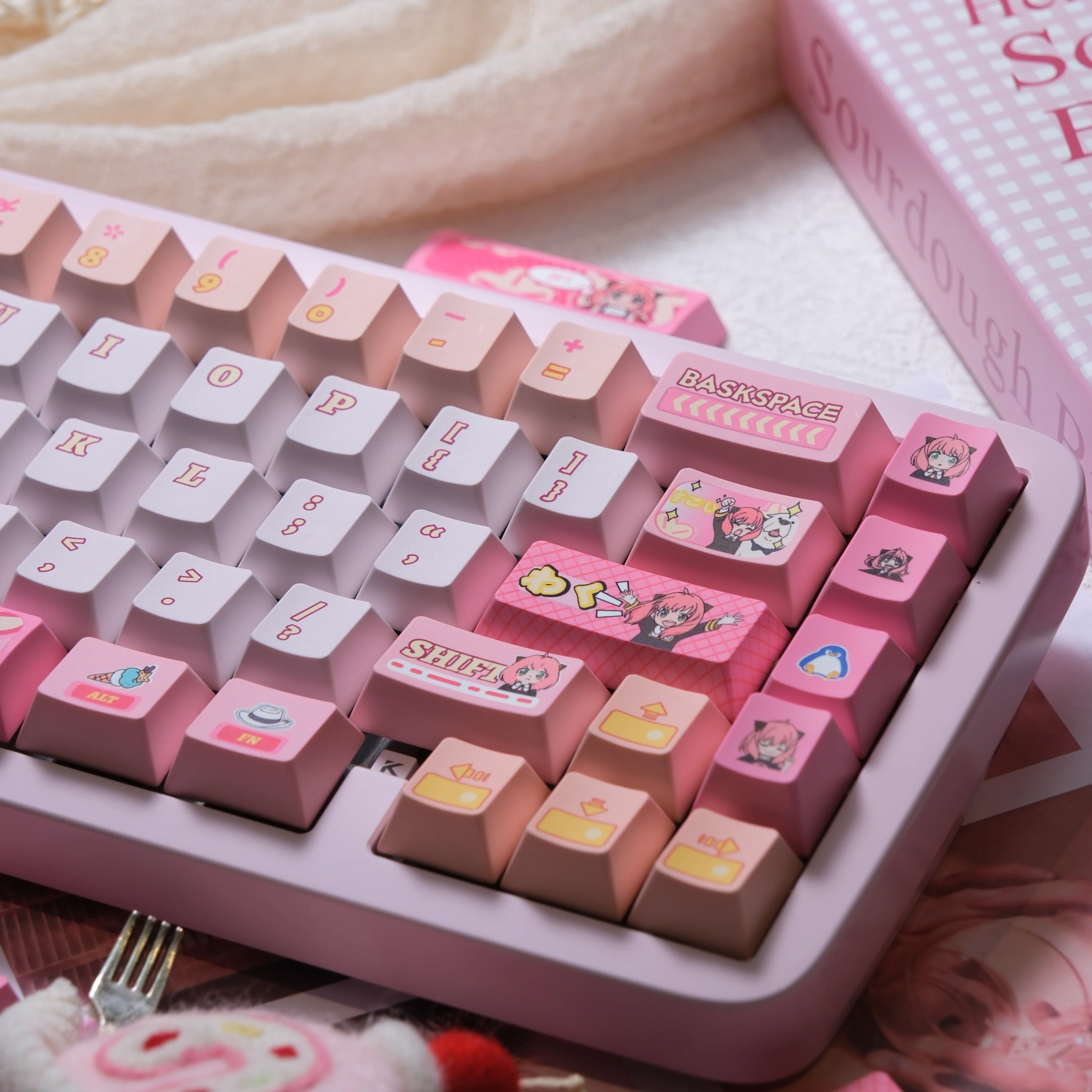 Anya Forger Copritasti PBT Cherry Profile 146 tasti Tema SPY×FAMILY Set di copritasti anime carino rosa per tastiera meccanica MX Switch