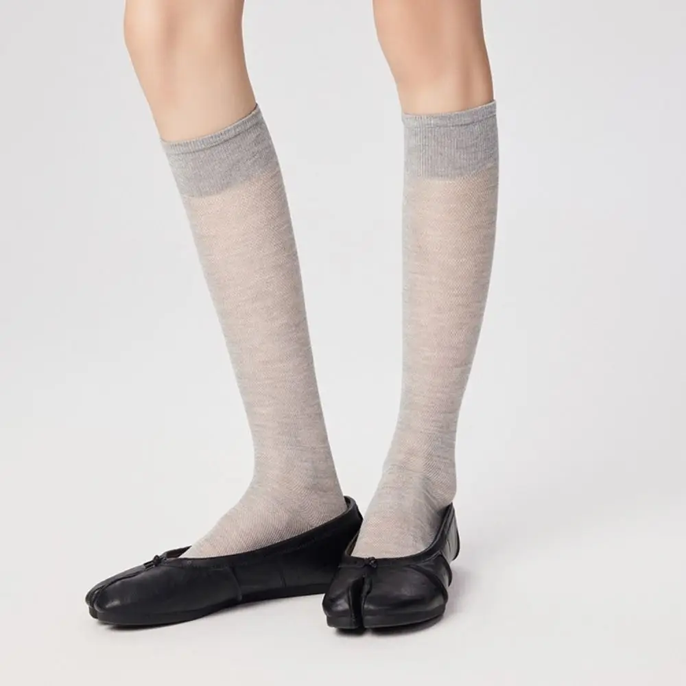 Fashion Solid Color Knee High Stockings Mesh Ultra-thin Ruffle Two Toe Socks Hosiery Breathable Calf Long Socks Summer