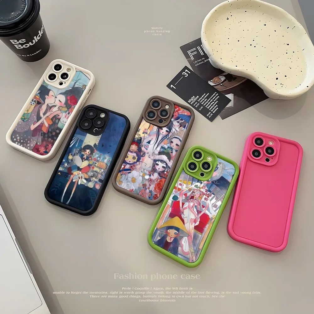 Aya Takano Phone Case Simple Solid Color Matte Silicone Case For IPhone 15 14 13 12 11 Pro Max Plus Soft Couple