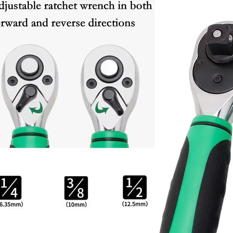 72 Tooth Quick Ratchet Wrench 1/4 3/8 1/2 Inch Dual Drive Reversible Direction Two Way Socket Tool For Home Garage Workshop Use
