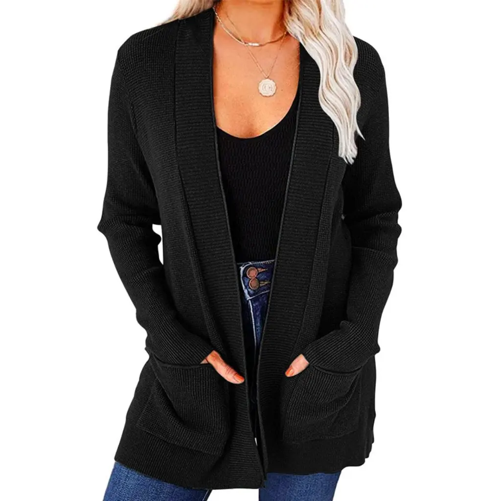 

Women's Solid Color Cardigan Sweater with Pocket Hot Selling European And American Style Commuter Cardigan Jacket