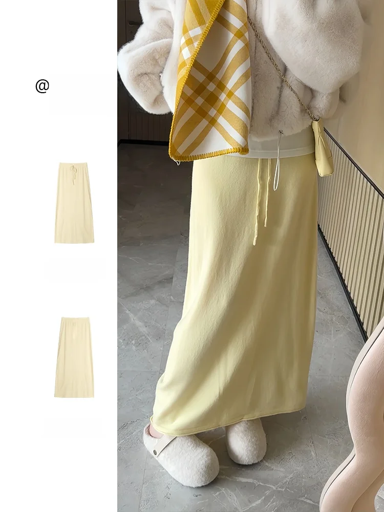 

Повседневная модная вязаная юбка с завышенной талией и завязками для женщин, новая зимняя модель, универсальная, удобная, из полиэфирного волокна, А-силуэт