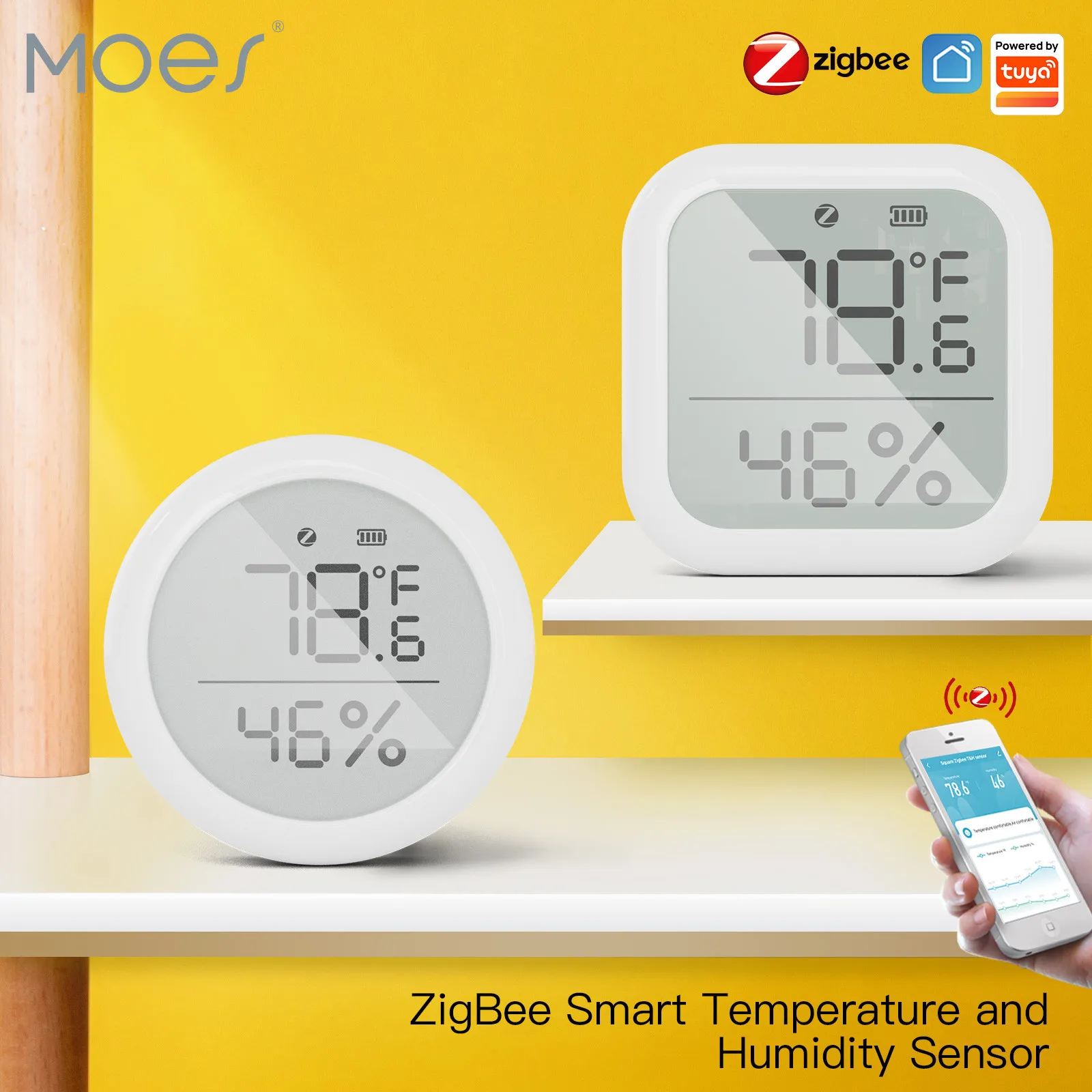 Moes Temperature and Humidity Sensor Indoor Hygrometer with LCD Display Remote Control ZigBee Hub gateway Tuya Smart ZigBee